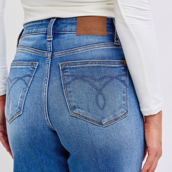 NEW Judy Blue Full Size Distressed High Waist Wide Leg Jeans - Picture 6 of 9